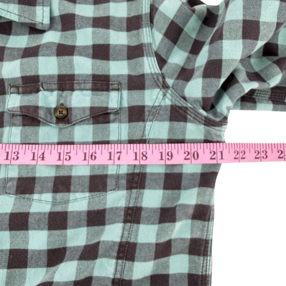 Carhartt Plaid Button Down Women L 12/14 Mint Brown Cotton Stretch Long Sleeve - Picture 8 of 10
